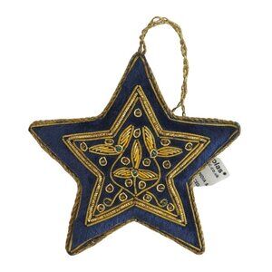 St. Nicolas Navy Gold Embroidered Beaded Star Christmas Tree Ornament